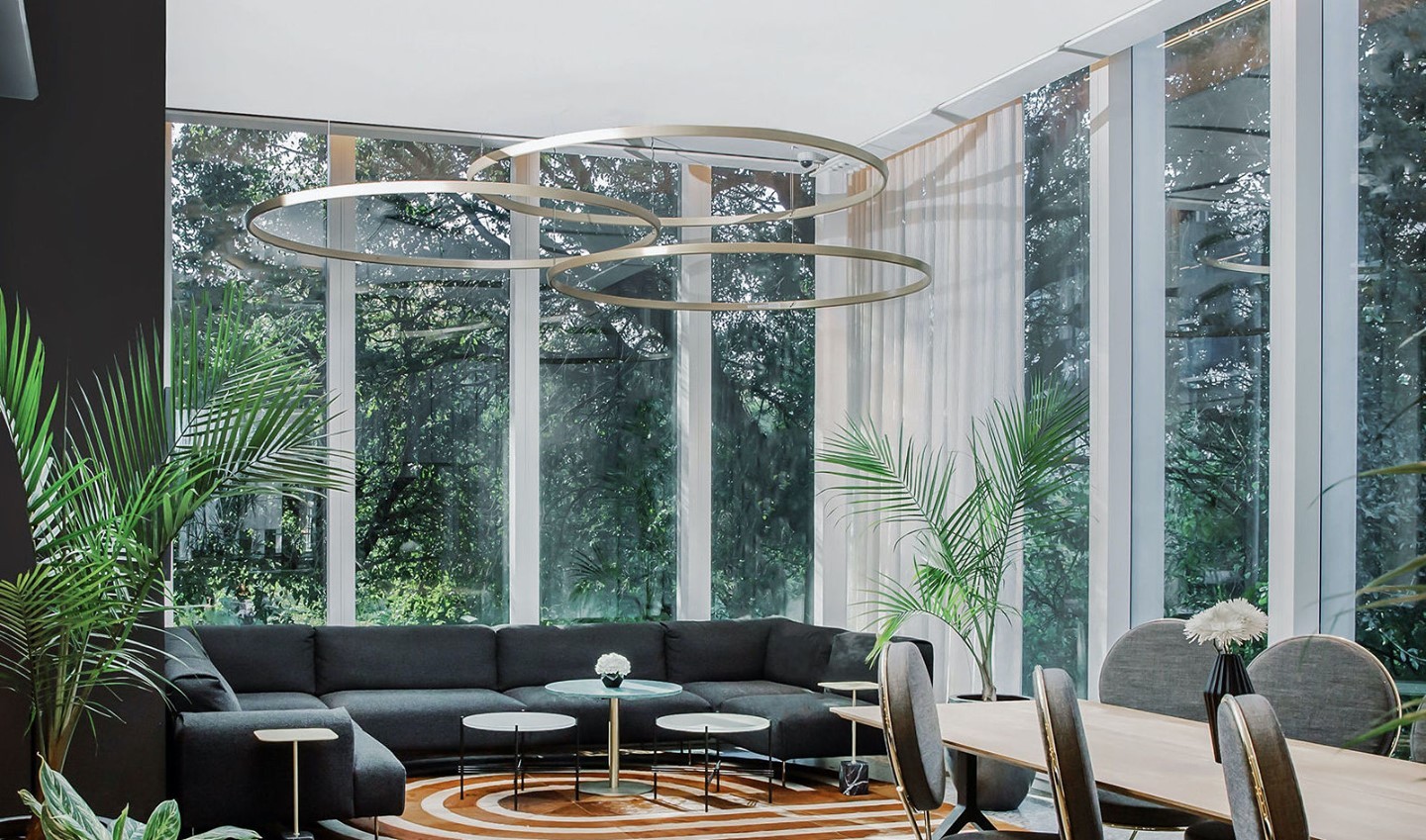 Urbanspace interiors coming in strong at Codependant! ⁠
⁠
We love the play of light and dark with the lush green of Shoal Creek as a backdrop. ⁠
⁠
A true privilege to be part of the team to deliver this vision.